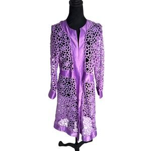 Purple Sheer Lace Festival Overcoat Y2K Long Cardigan